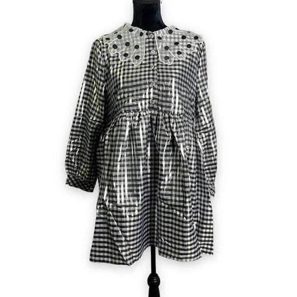 Sister Jane Glint Check Smock Dress in Black and Silver with Collar Detail - Picture 7 of 12